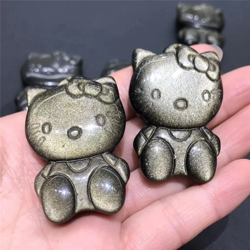 オブシディアン ゴールドシラー キティ Golden/silver Sheen Obsidian Hello Kitty Crystal Image For Gifts - Oem
