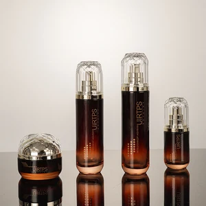 Luxury Glass Bottle Polygonal Acrylic Lid Black Amber Gradient Spray Paint Pump Sprayer for for Eye Drops Skin Care Serum