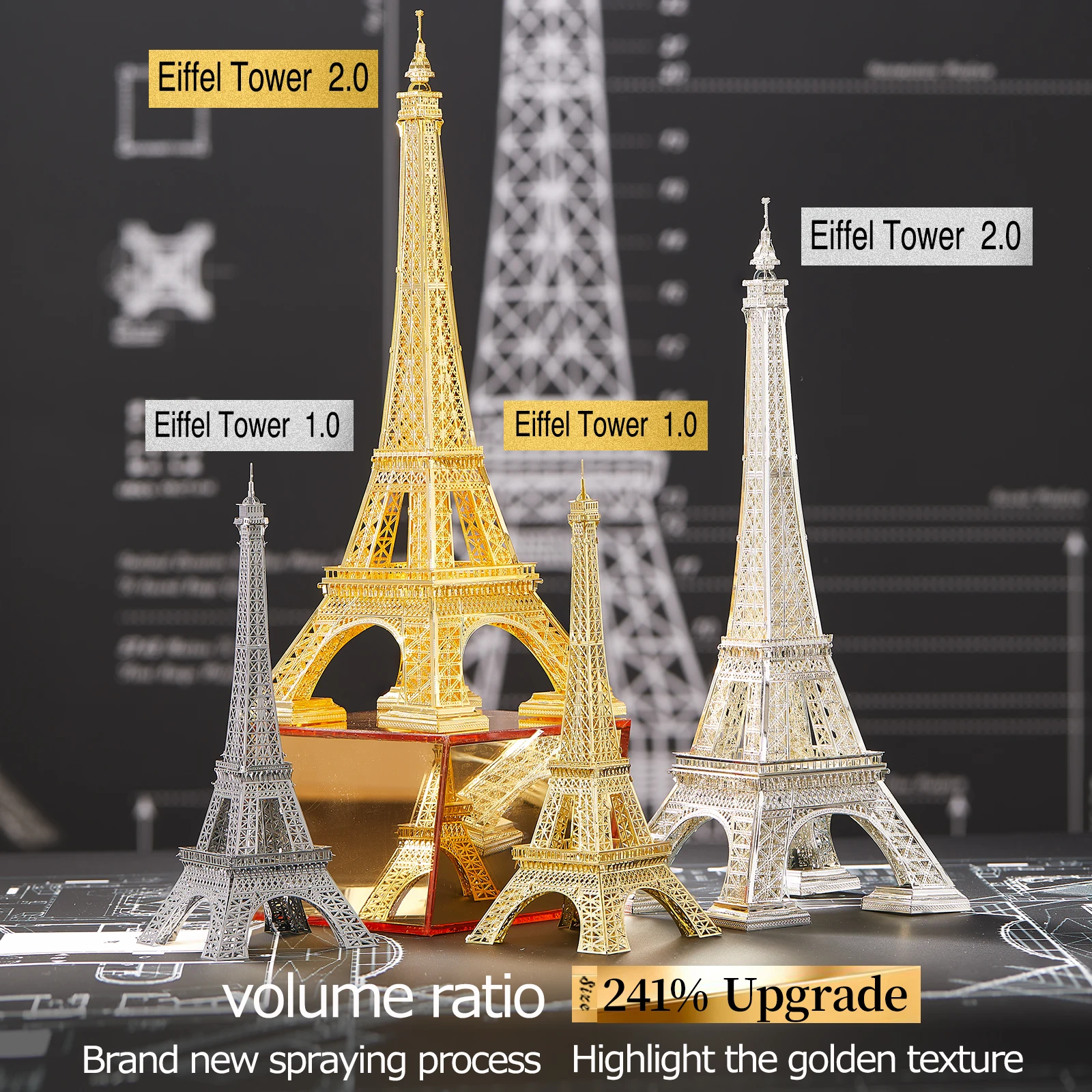 Piececool Famous Landmark Eiffel Tower Large Puzzle Game  Intelligence Assembling Metal Model Kit 3D Puzzle for Adults