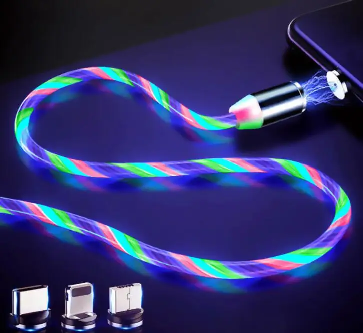 2021 3 в 1 светодиодный магнитный зарядный кабель Micro Usb Type C Магнитный usb-кабель для