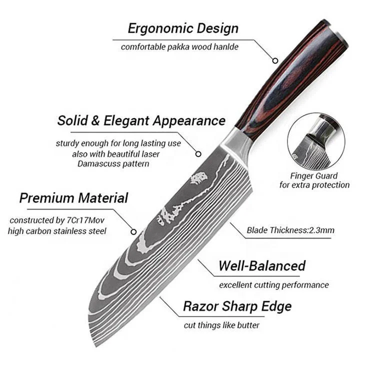 3cr13 Stainless Steel Kitchen Chef Knife Laser Pattern Sharp