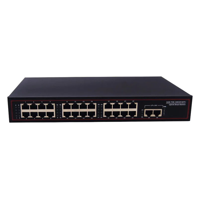 10/100/1000Mbps Gigabit 260W IEEE802.3AT 24-poort POE-switch met 2 RJ45 uplink ingebouwde voeding