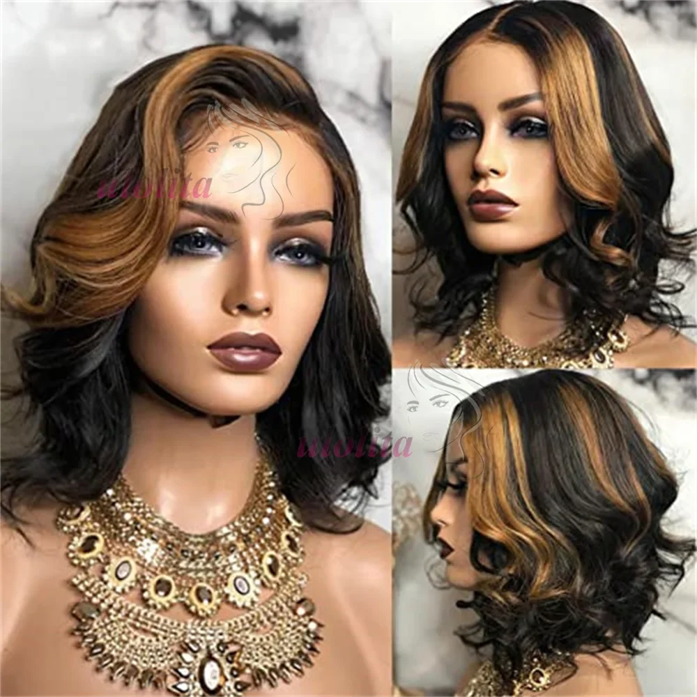 Highlight Body Wave Bob Perücke Aus Echthaar Mit Lace Front 4/27_voghion.com