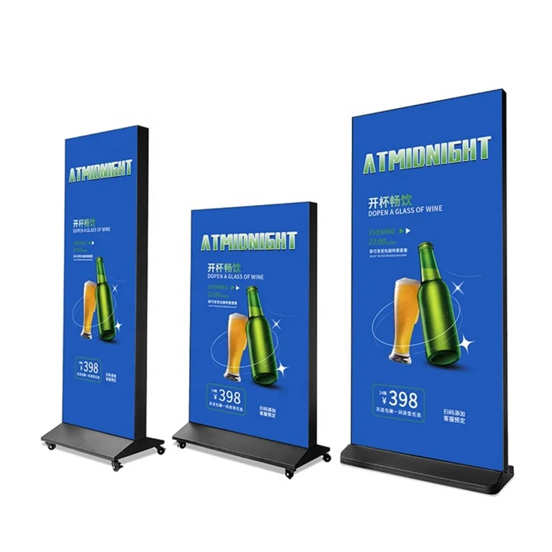 Soft Film Canvas Light Box for Street Vending, Outdoor Vertical LED Luminous Poster Stand, Floor-standing Mobile Signboard