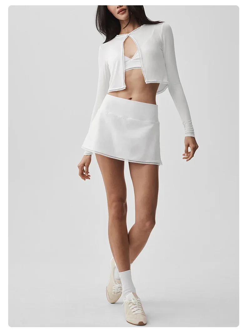 Lace bra lace skirt yoga clothes High waist abdominal-shaping slimming sling blouse running sports three-piece suit — detail