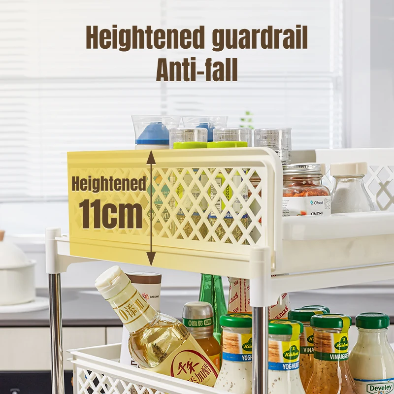 Kitchen Storage Shelf with 2 Drawers Sliding Spice Rack Under Sink Organizer Multi-function Rack with Darwers