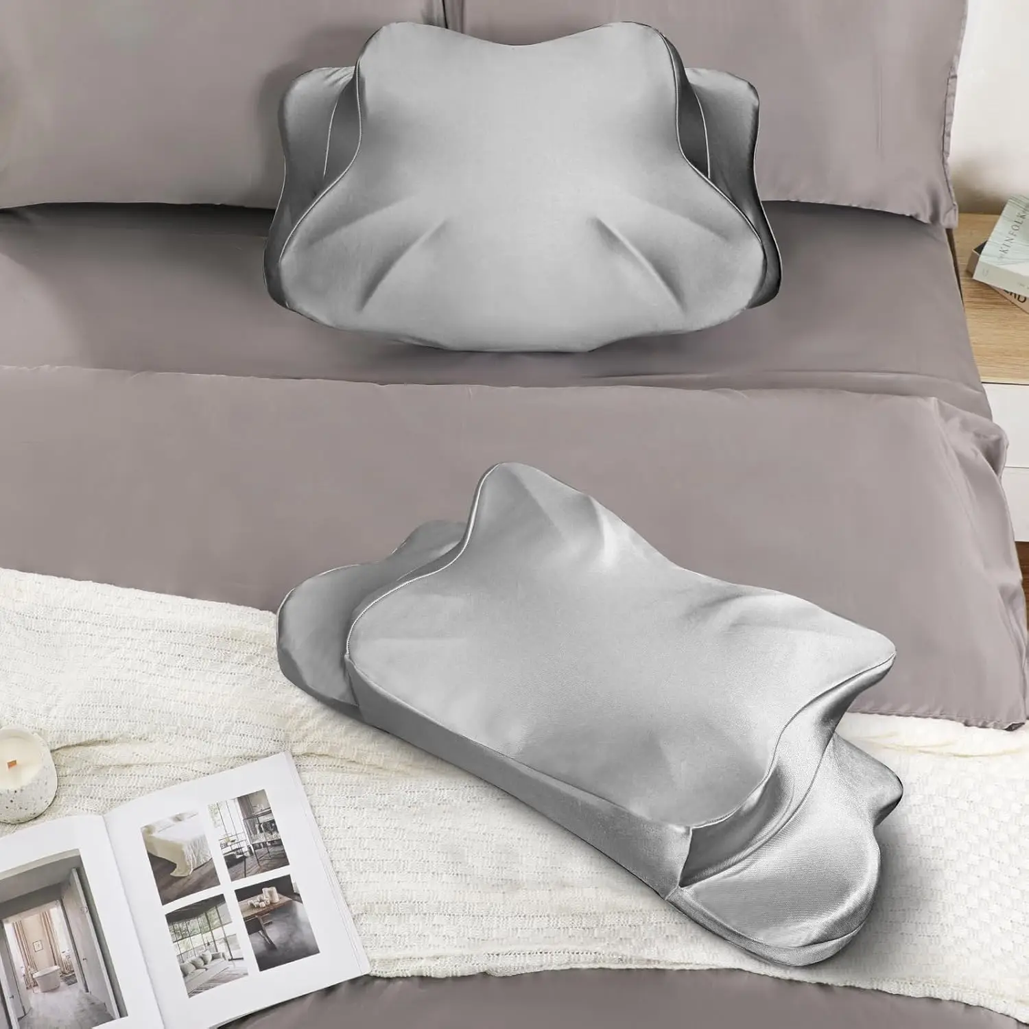 Oeko-Tex 100 Custom Logo Removable Washable Simple Contour Pillow Cover Silk Satin Pillowcase Zipper 600TC