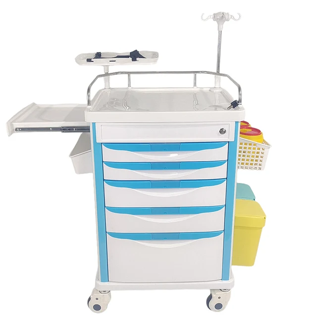 Portable Hospital ABS Emergency Crash Drawer Trolley Silent Universal Nursing Cart with Locking Rescue Car Made Durable Plastic