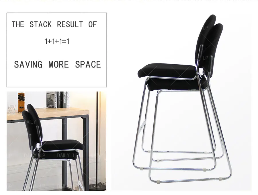 Stackable High Bar Chair With Fabric Cushion Sled Metal Frame Kitchen Dining Chair With Footrest For Counter And Restaurant Bar