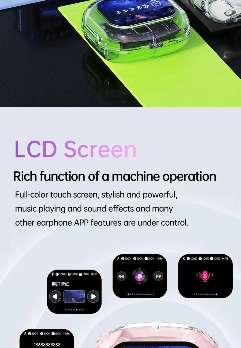 New Q20 Wireless Earbuds With LED Touch Screen Noise Reduction HD Call TWS Surround Sound Headphones and Charging Case