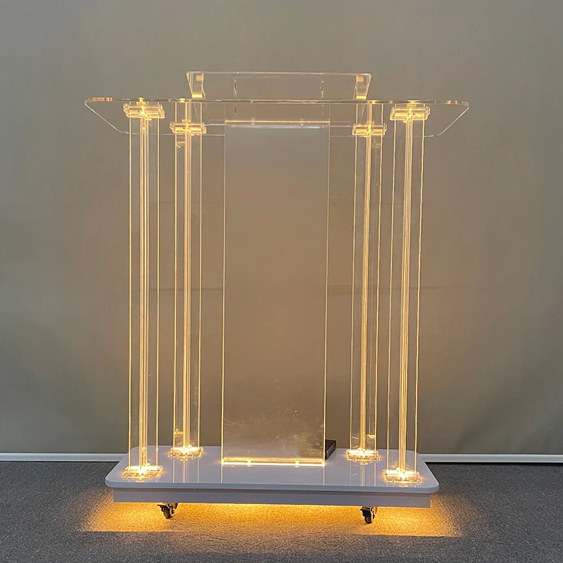 Custom Design Cheap Modern Led Light Clear Acrylic Glass Podiums Pulpit
