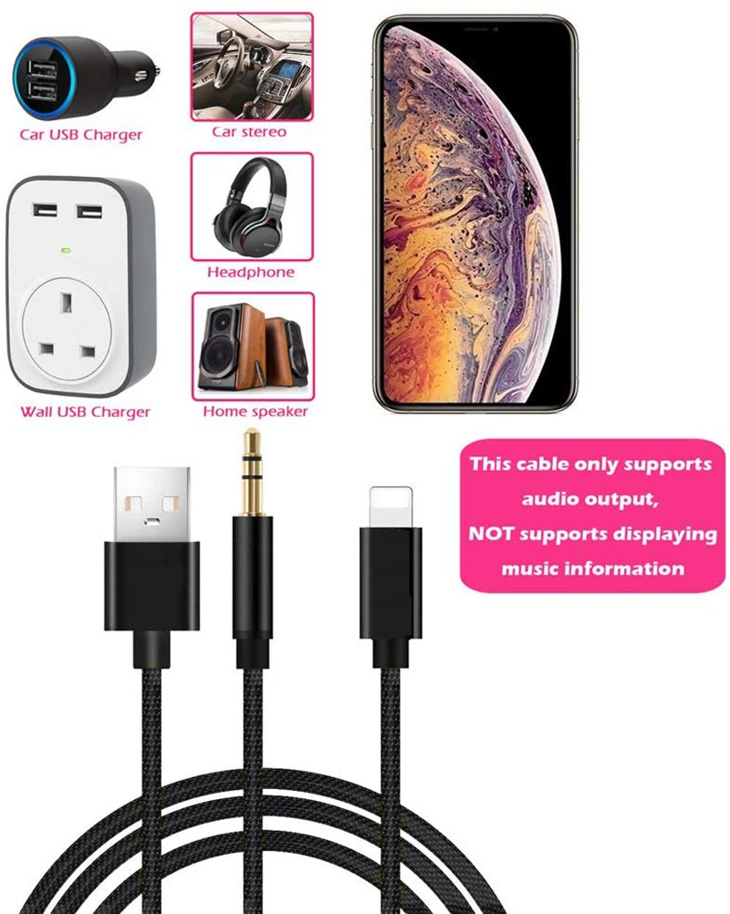 Headphone （3.94Ft） Aux Cord for iPhone X XR to Play Music and Charging Audio Charging 2 in 1 Cable for iPad/iPhone11 Speakers Simultaneously 3.5mm AUX Jack Works for Car Stereo 