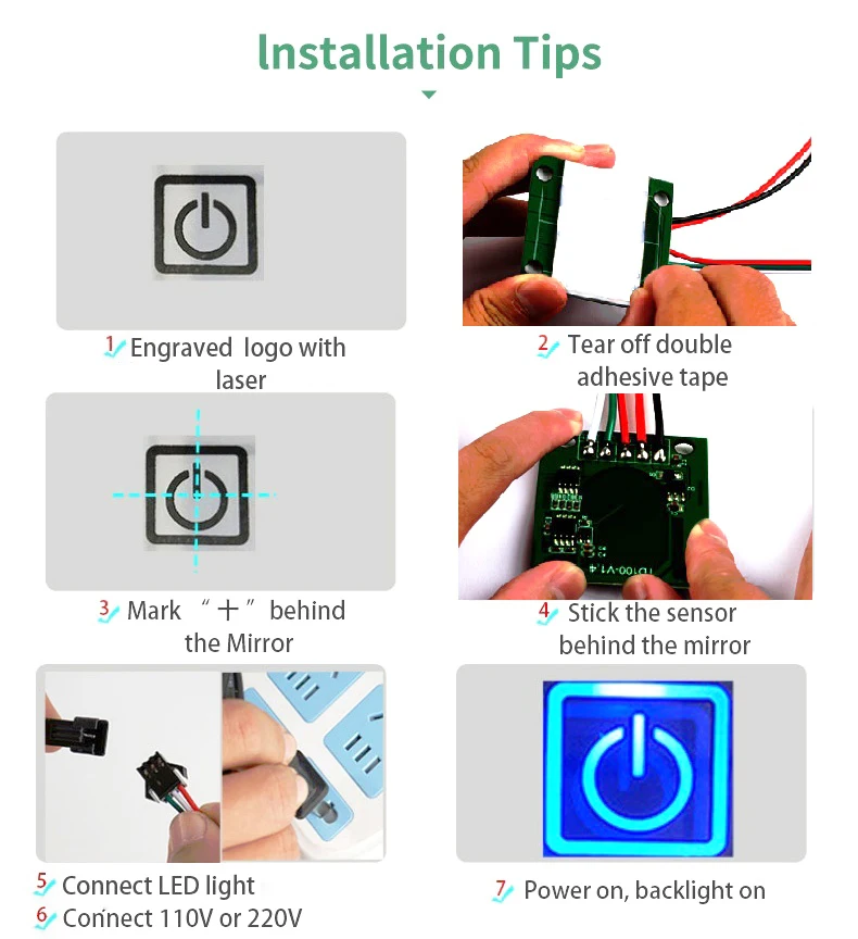 Smart Mirror Accessory Light Switch Dimming 12V 5Amirror Touch Sensor Switch for Salon Hotel Bathroom Mirror Lighting