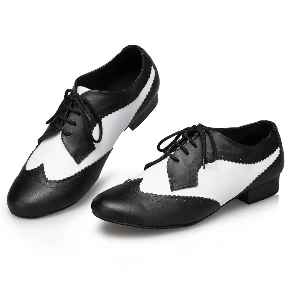 Chaussures de danse latine pour hommes, en cuir véritable, noir et blanc,  épaisseur de cm, vente en gros, L175