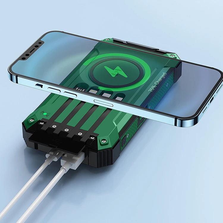 Custom OEM Big Battery Dual USB PD Strong LED Flashlight Outdoor Portable Easy Carry Wireless Charger Solar Power Bank 20000mah