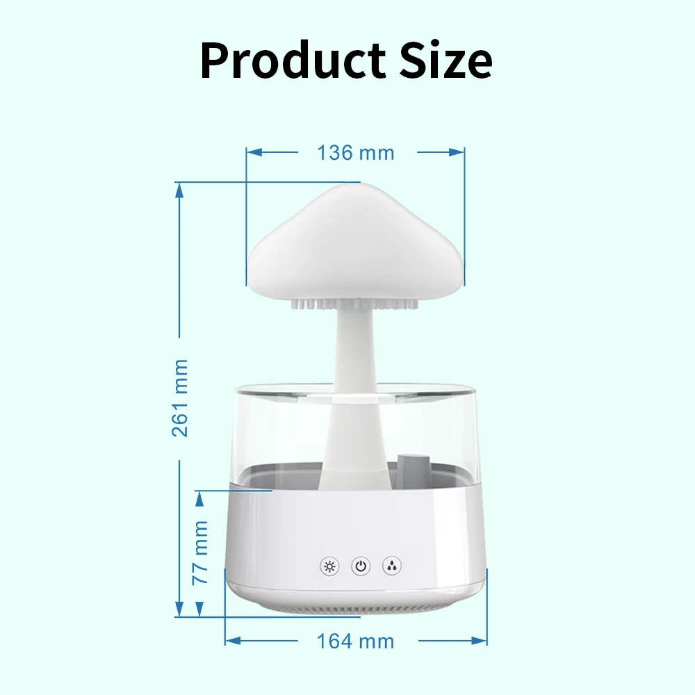 USB Mushroom Humidifier Rain Drop  Portable Rain Cloud Diffuser Aroma Essential Oil with 7 Colors LED Light for Bedroom Office