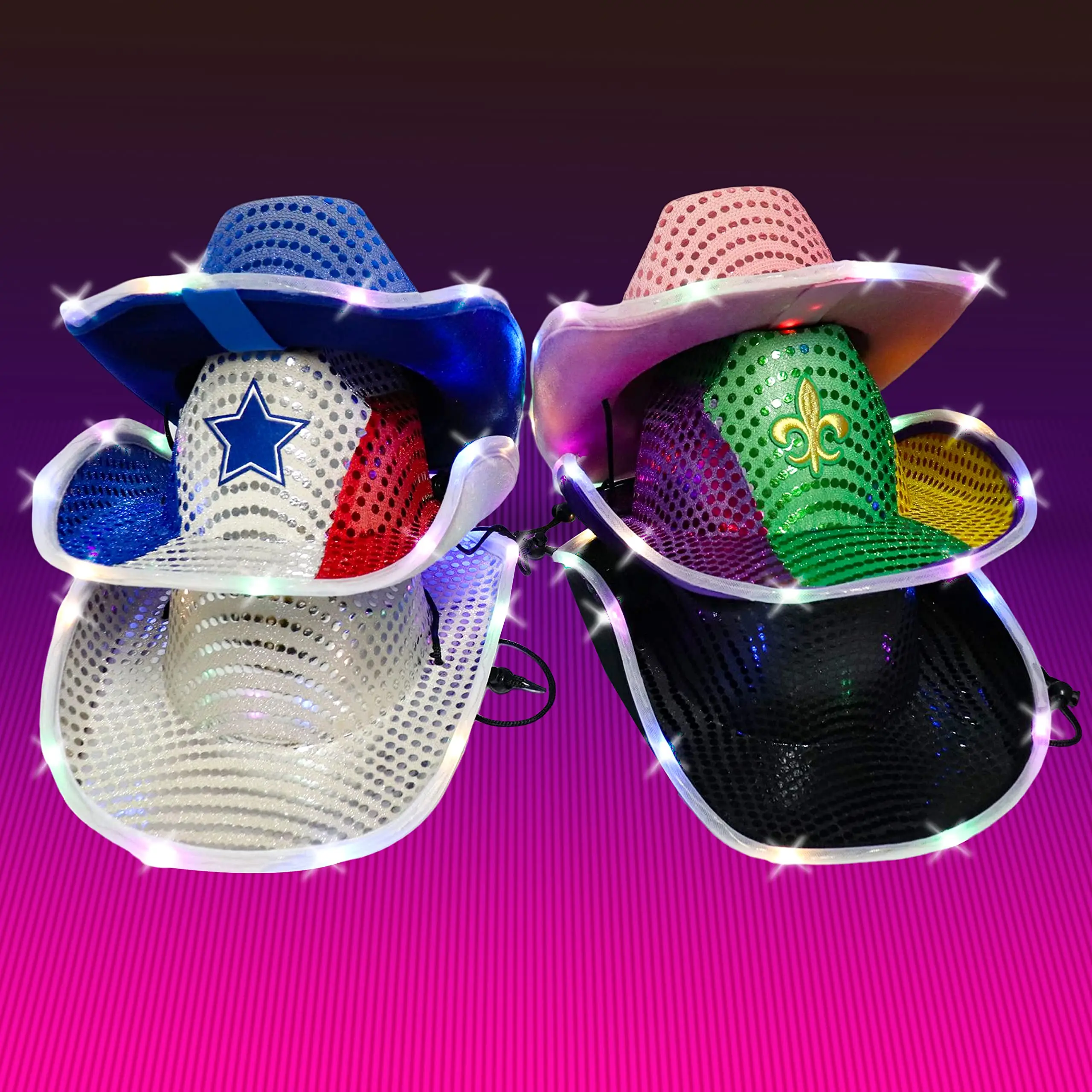 Lightup Mardi Gras Day Sequin Cowboy Hat St. Patrick's Day Festival