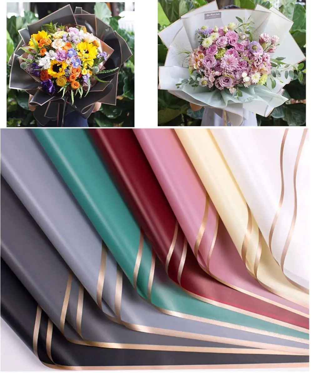 Wholesale Waterproof PE Flower Wrapping Paper with Gold Edge