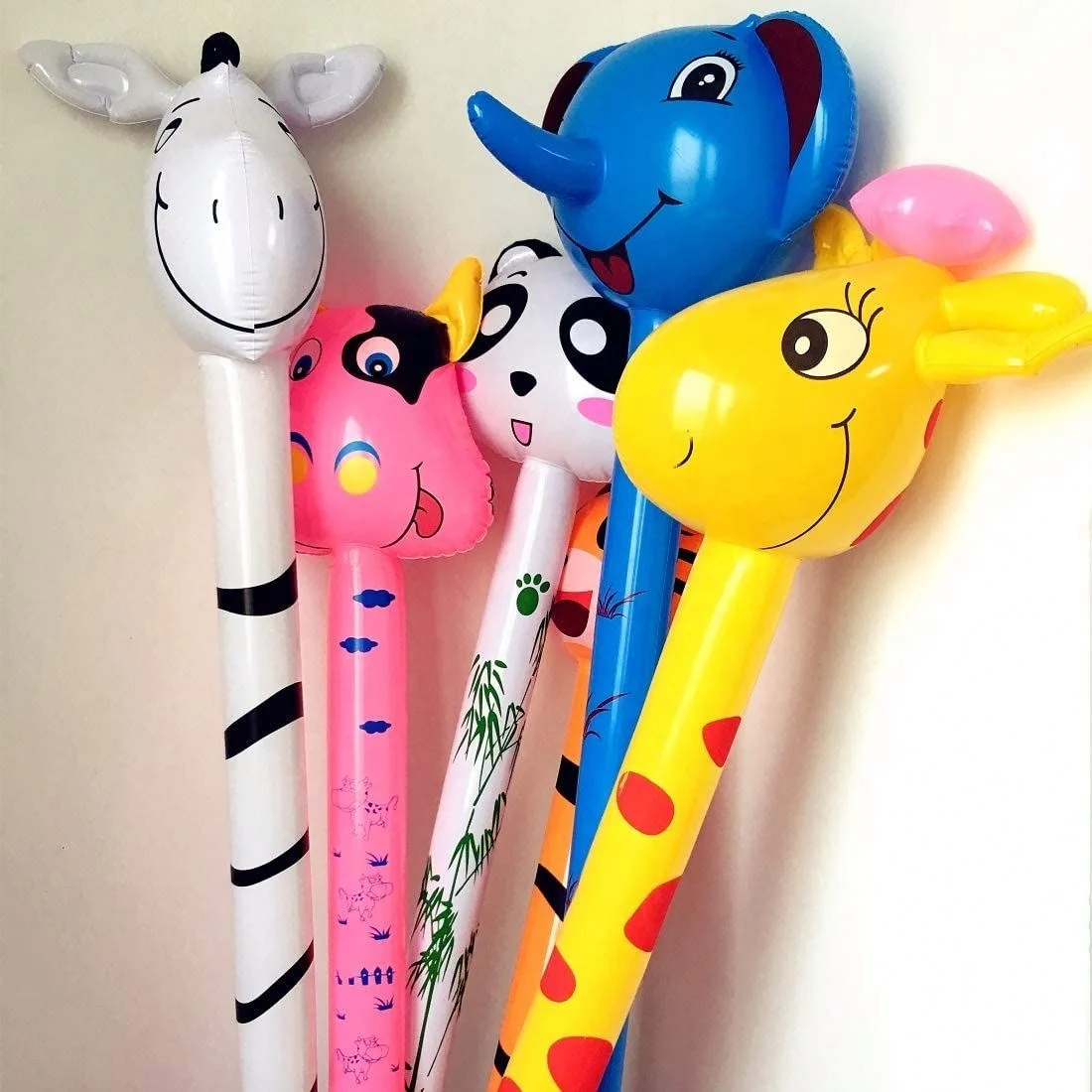 Safri Animals Inflatables on a Stick PVC/Plastic Party Toys with Sound-Tiger Zebra Giraffe Elephant Inflatable Animals
