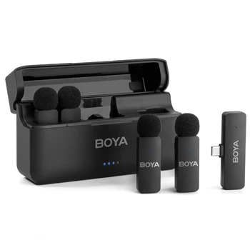 BOYA BY-V4U Wireless Lavalier Microphone with Charging Box 4 Mini Mic Transmitters for iPhone Android Vlog Live