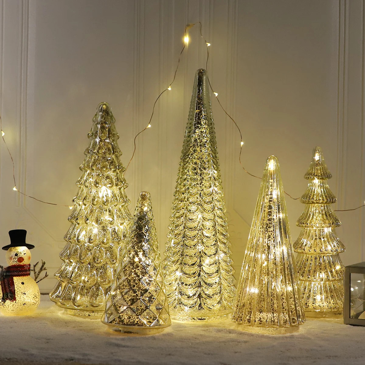 Table Top LED Christmas Trees Decoration With Warm White Light Holiday Gift Glass Craft