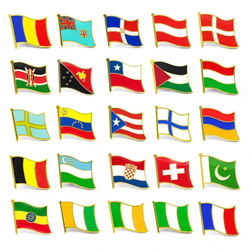 Metal Badges Labels Wholesale Design Custom Logo Hard Enamel Kazakhstan Poland Mexico Flag Pin for Souvenir