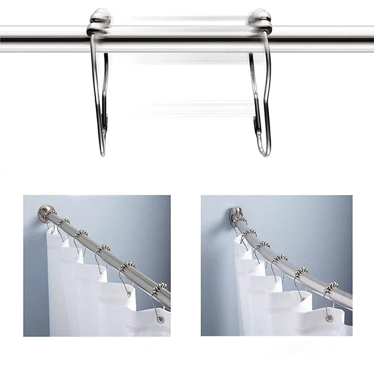 Ванная комната поставка прочные нержавеющие скрепки-металлический карниз для шторки душа Heavy Duty закрытия Крючки Кольца 12