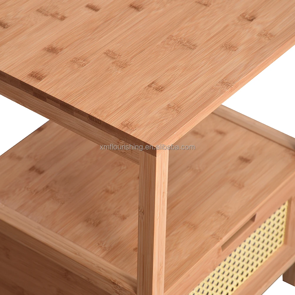 Wholesale Cheap Modern Design Bamboo Bedside Table 2 Tier Nightstand