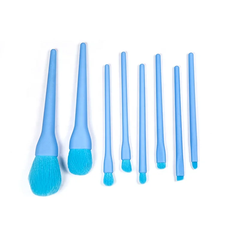 New 8pcs professional Custom Logo Blue Soft Hair Beauty Makeup Brushes Tools Sets
