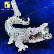 Florida Exclusive Gator 3D Design Animal High Quality VVS Moissanite Iced Out Full Diamonds Jewelry Necklace