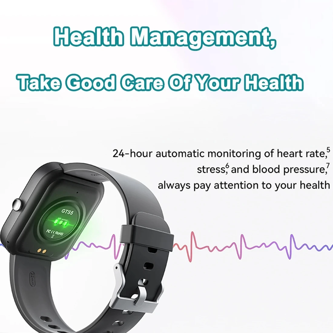 GTS5 2,0 pulgadas pantalla grande Pulseras de Moda pulsera fitness reloj inteligente con frecuencia cardíaca oxígeno en sangre monitoreo de la salud