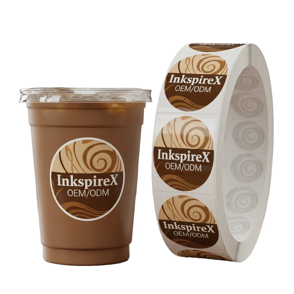 Durable Custom Round Logo PVC Adhesive Sticker with Digital Printing Waterproof Glossy Coffee Labels for Paper & Plastic Cups