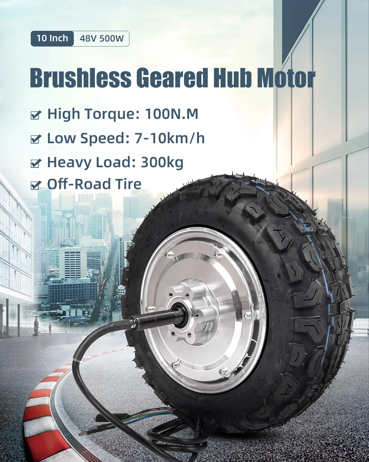 10 Inch 48V 500W 800w 1000w 100N.M 150N.m Low Speed 7-10km/h Electric BLDC Wheel Geared Hub Motor for Agricultural Vehicles