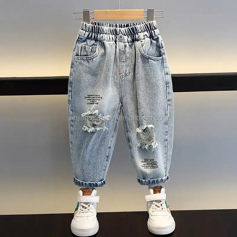 New Style Boys Denim Jeans Distressed Slim Fit Soft Stretch Denim Pants