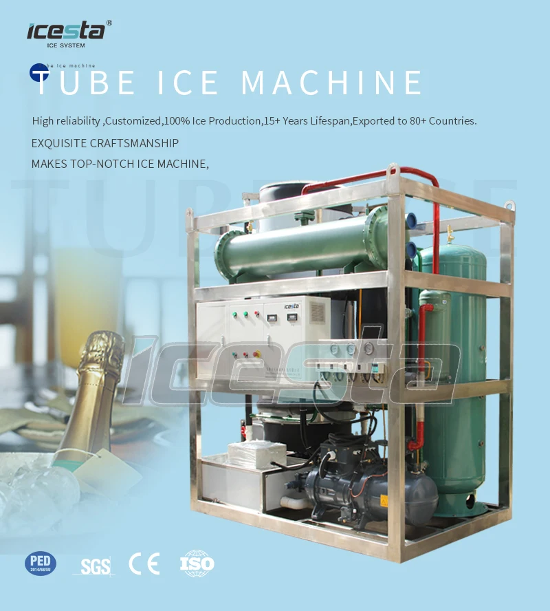 Icesta Semiauto 10 Ton Package And Commercial Ice Tube Maker Tube Ice
