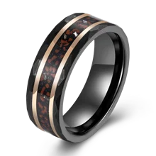 Wholesale Price Custom Dinosaur Stone Rings Men Black Ring Tungsten Ring Meteorite Anillos Tungsten Fashion Jewelry Rings