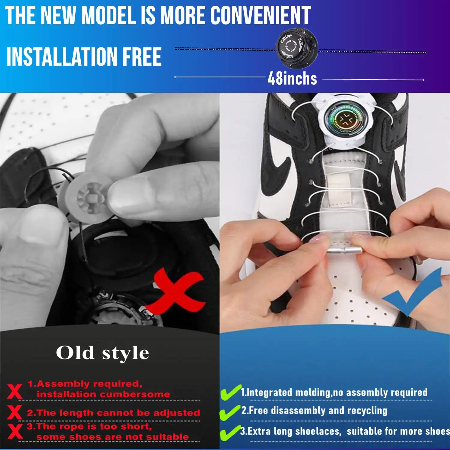 Olian Auto Elastic No Tie Shoe Laces with Rotating Automatic Fastener Convenient Tieless Shoe Laces for Adults Sneaker