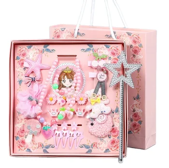 Wholesale Adorable Princess Cute Pink Headdress Accessories Girl Hair Card Set Children Hair Clip Gift Box Baby Hair Accessories