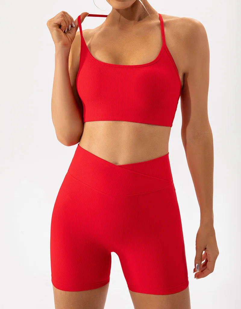 Custom Seamless Sport Set Women 5 Piece Crop Top Bra Leggings Shorts