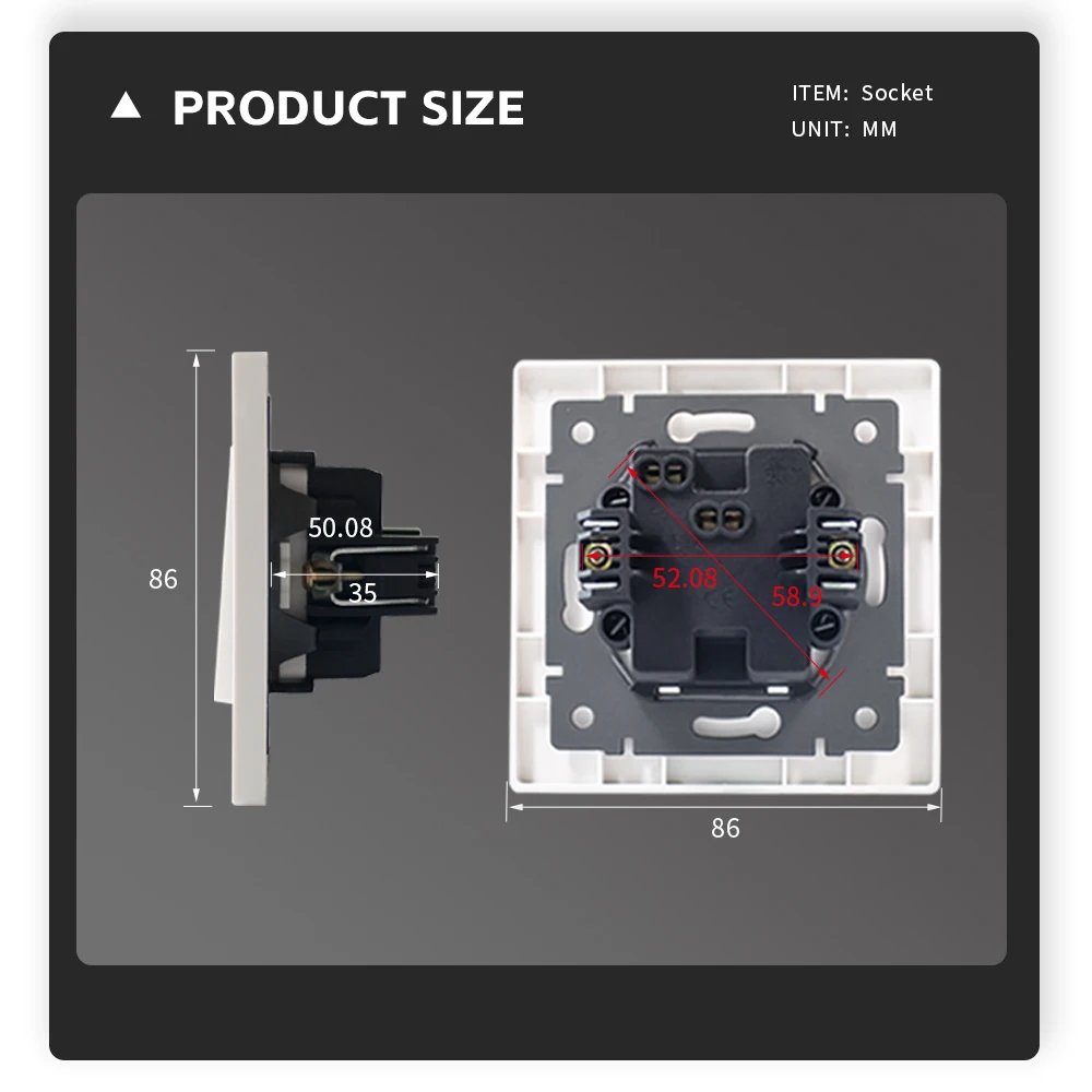 86*86mm European Electrical Outlet Ceiling Mounted Socket Outlet Electric Smart Switches and Sockets
