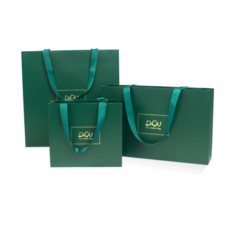 ECOHOLA 30 Pieces Solid Green Paper Gift Bags with Green Handles