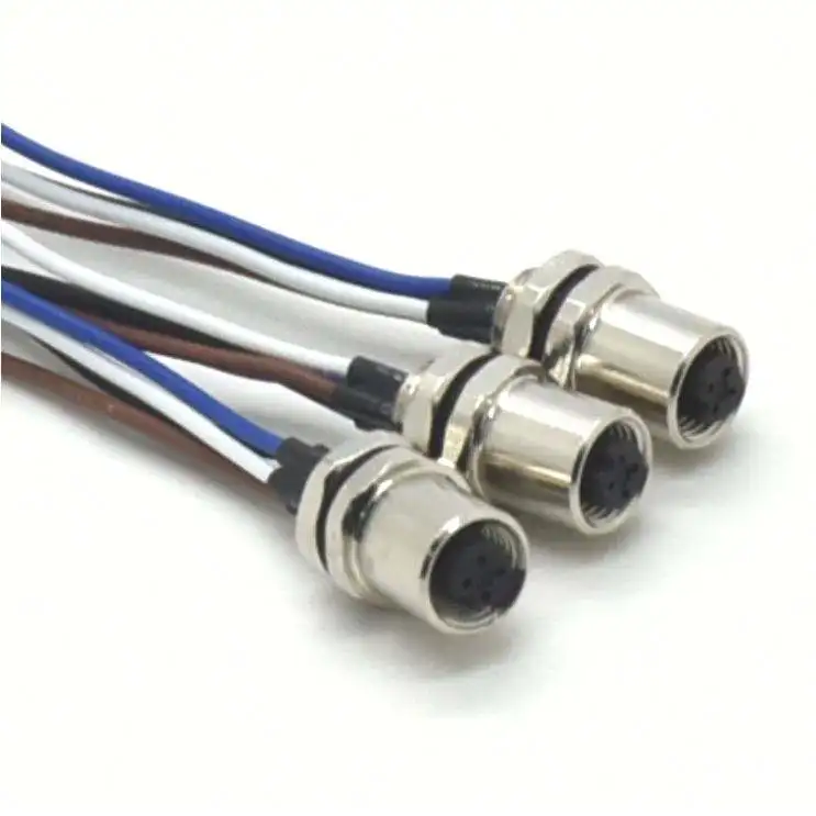 M5 Din Industrial Waterproof 4 Pin Rear Fastened Female Socket Stainless Steel Housing Panel Front Mount Connector