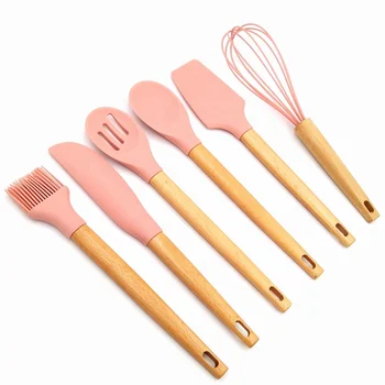High Quality 6-Piece Kitchen Utensil Set Wood Handle Cooking Tools Food Grade Kitchenware customizable Logo
