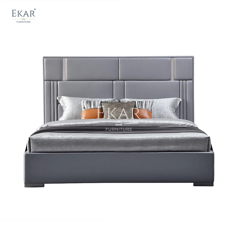 product new design modern bedroom bed with metal legs and irregular square back design-65