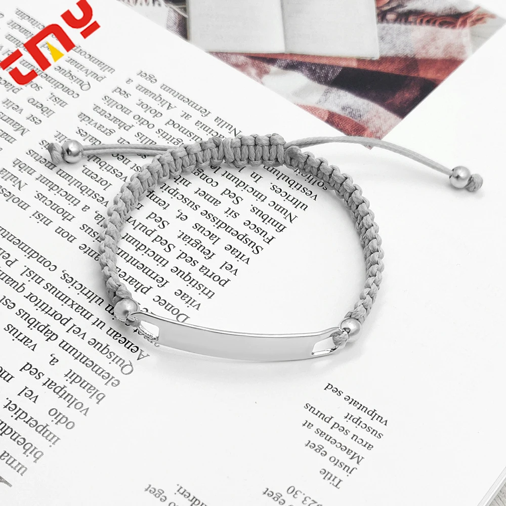 Engraved Adjust DIY Blank Custom Logo Handmade Friendship Wristband Stainless Steel Woven Bracelet for Promotion Gift