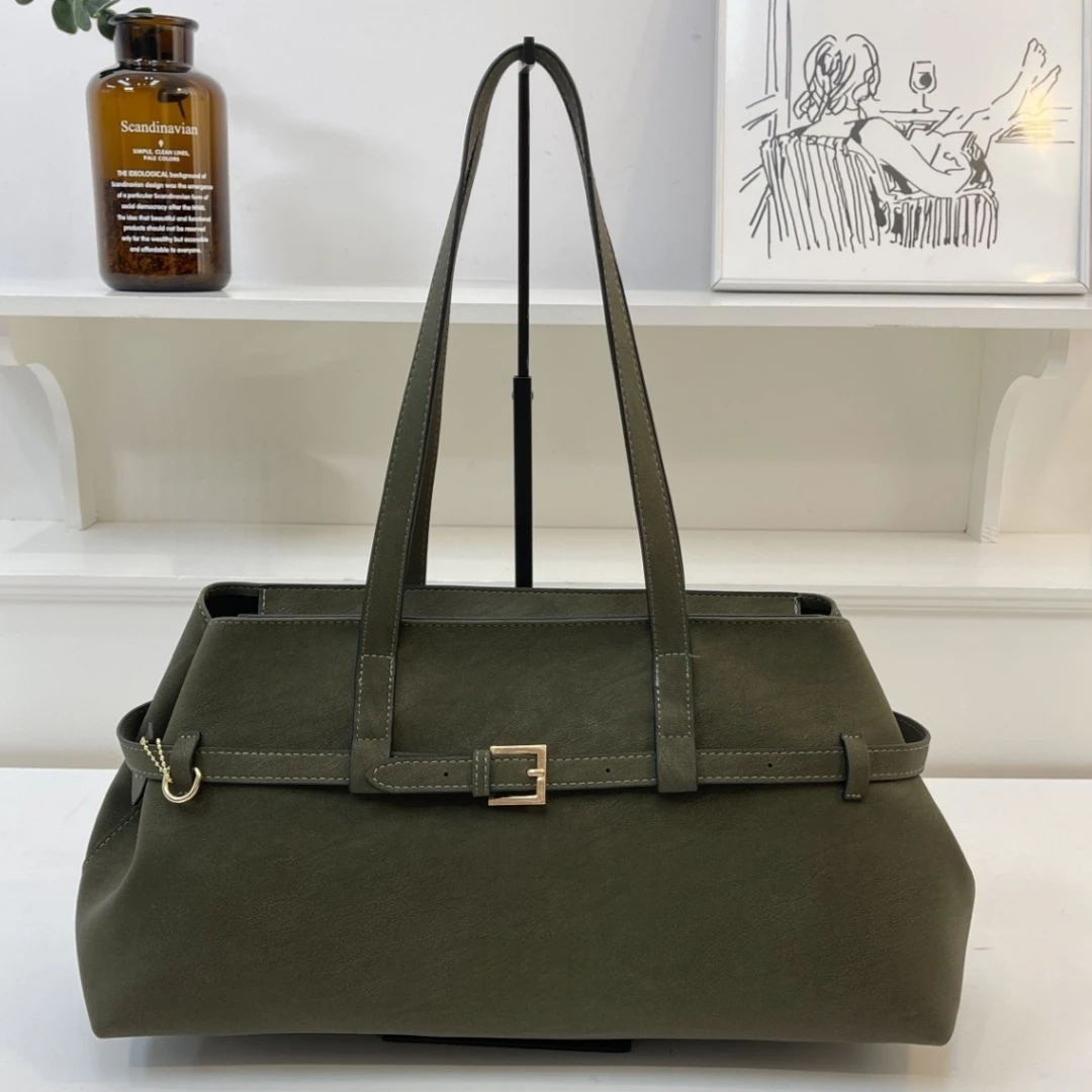 Women’s Crossbody Tote Bag Solid Color Zipper Closure Suede Shoulder Bag