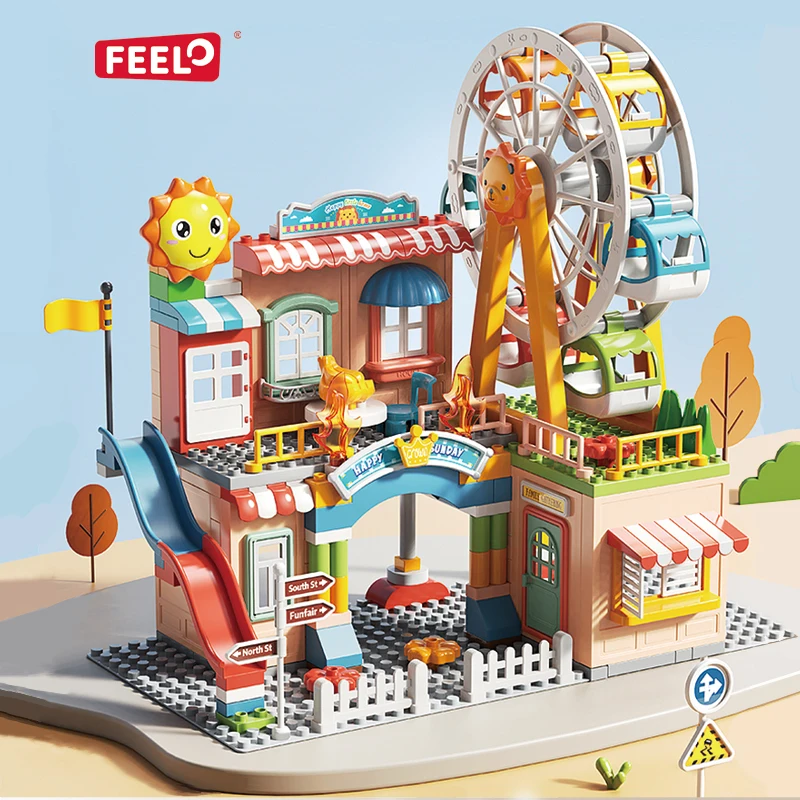 Rotating Ferris Wheel Building Blocks Kit With Lights Amusement Park Building