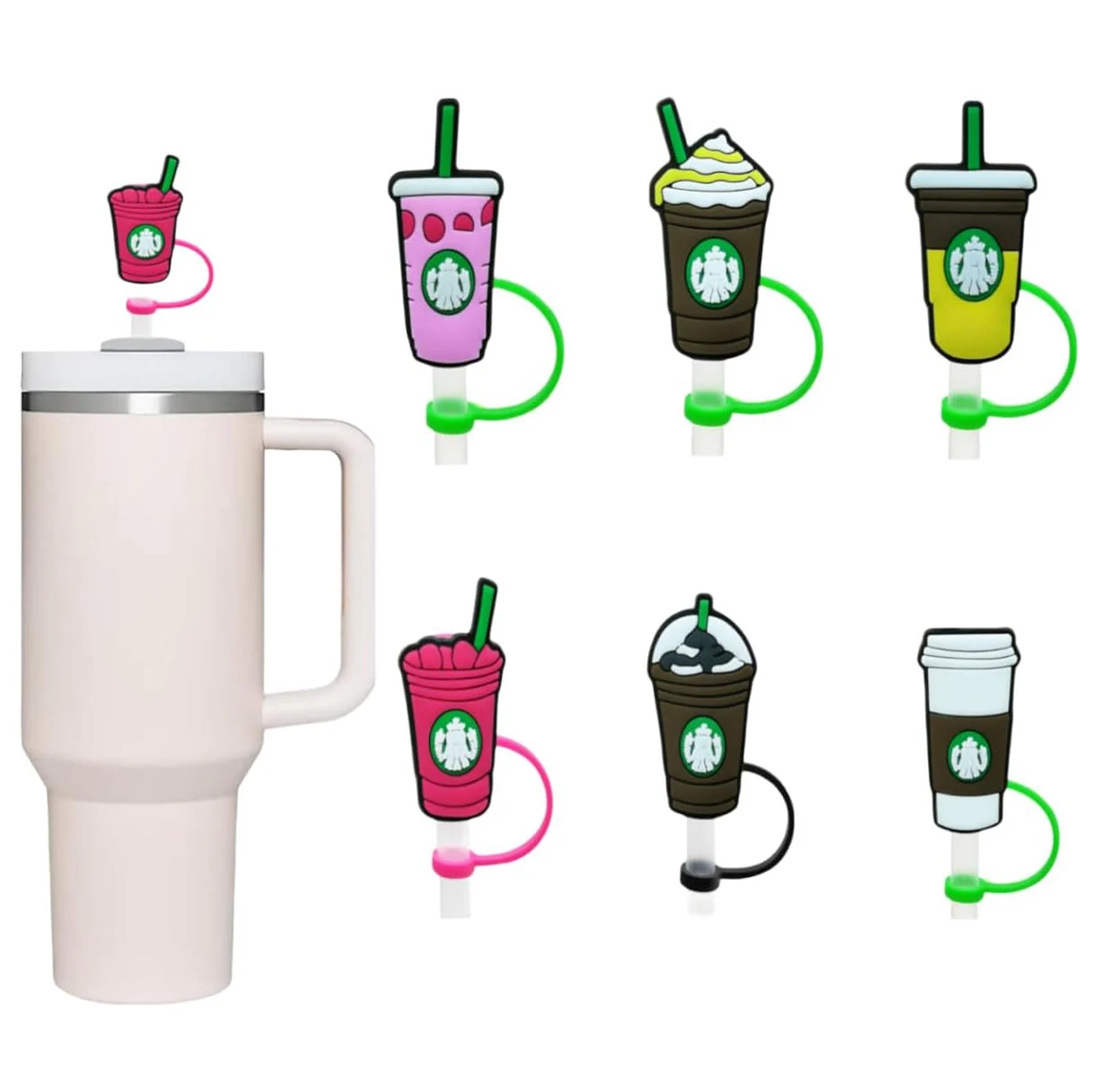 Silicone PVC Reusable Drinking Splash Proof Straw Covers Cap Lids Star Bucks Straw Topper for Tumbles Cups Accessories