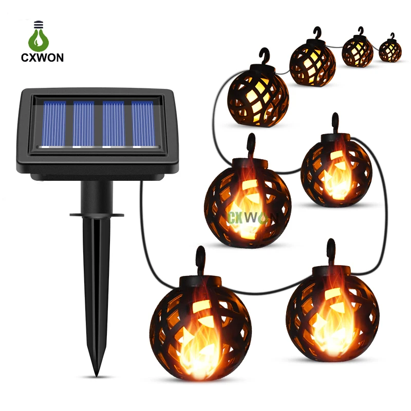 Solar String Lights LED Outdoor Flame String Lights Waterproof Solar Patio Lights with 8 Flame Ball for Patio Garden Gazebo