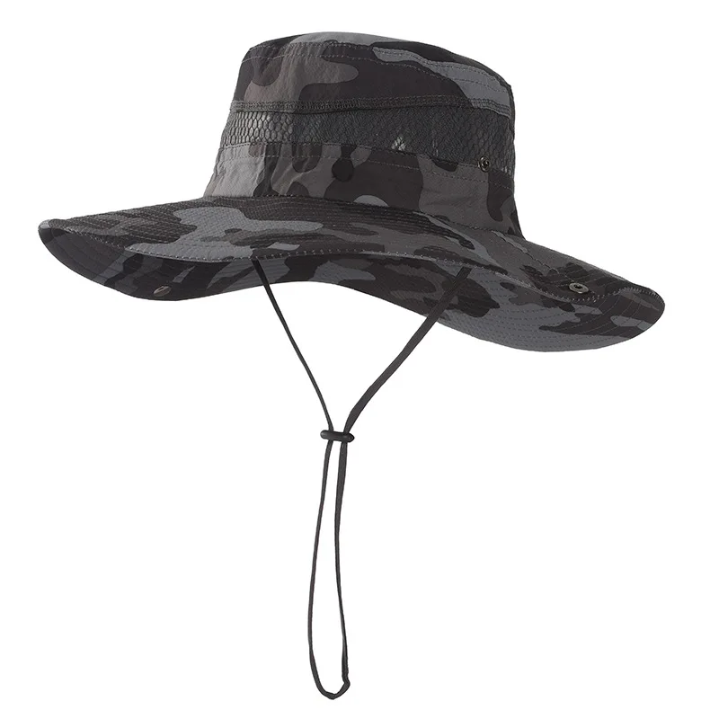 Breathable Wide Brim Boonie Hat Outdoor UPF 50+ Sun Protection Mesh Safari  Cap for Travel Fishing 